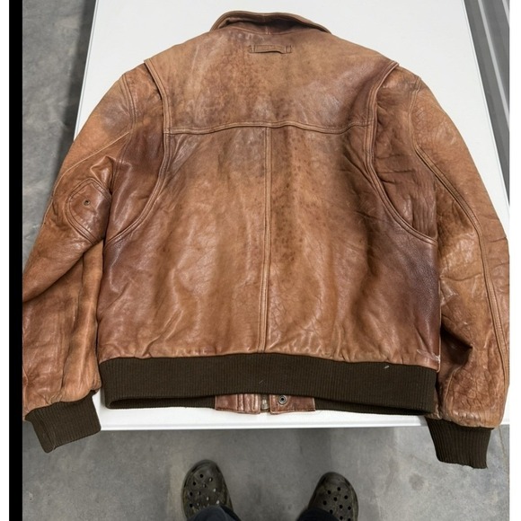 Vintage G III Brown Leather Bomber Jacket Mens Aviator Flight Coat Map Lining - Picture 8 of 10